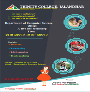 Department of Computer Science Offers a Five Days Workshop and Its Free of Cost......!!