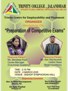 Trinity Centre of Employability and Placement organized a Workshop on “Preparation for Competitive Exams